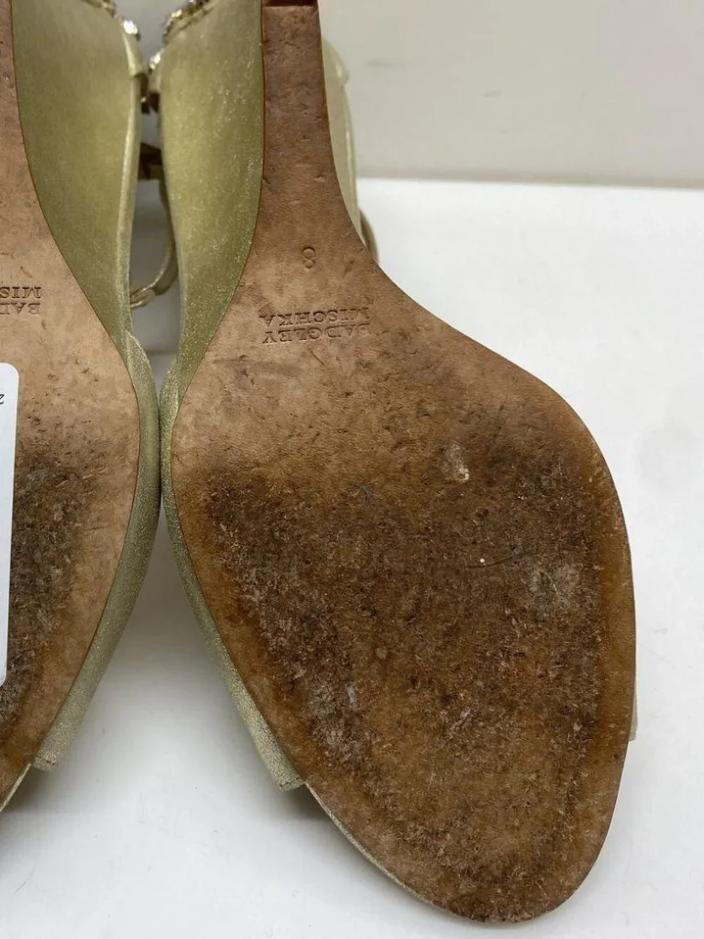 Wedding Gold Wedge Sandals 8 Rhinestone Bridal Heel Badgley Mischka - Picture 5 of 6